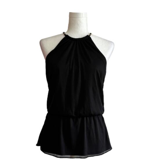 Coco Bianco Halter Top Black Gold Tone Chain Neckline Sleeveless Blouse Small - Picture 2 of 12